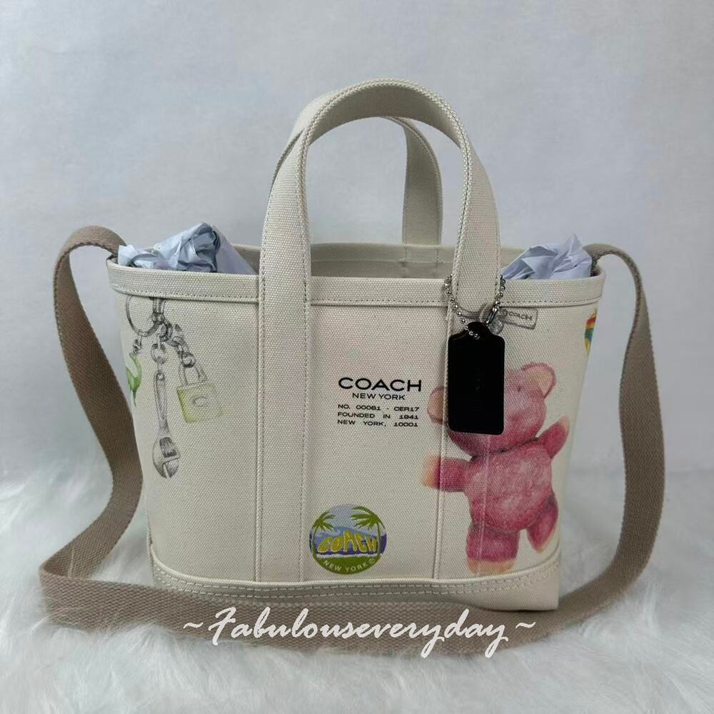 COACH Utility Tote 27 With Sketch Print Canvas & Leather/Natural Multi CER17 NWT
